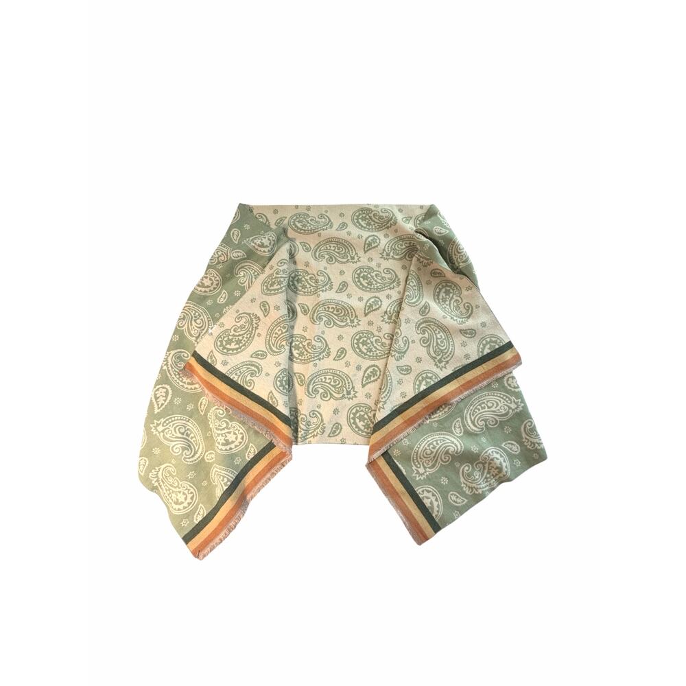 Green Paisley Long Shawl Wrap Sage Light Green Cream Soft Autumn 72 x 25